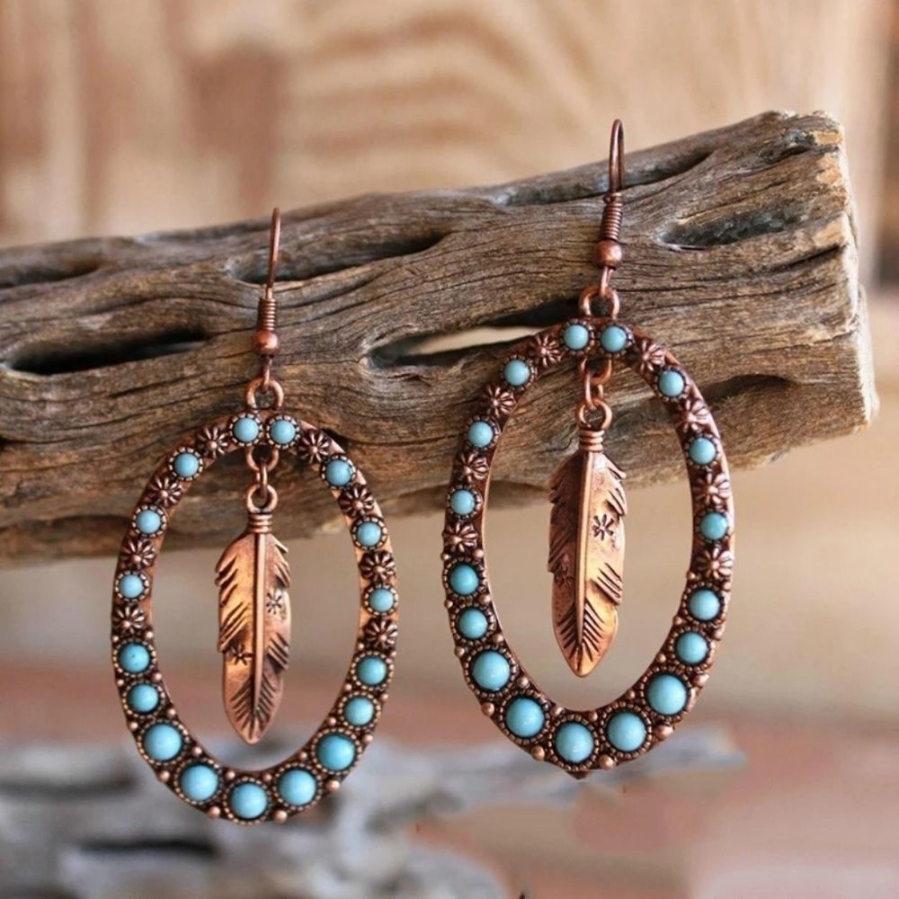 Plant Leaf Feather Blue Dangle Earrings